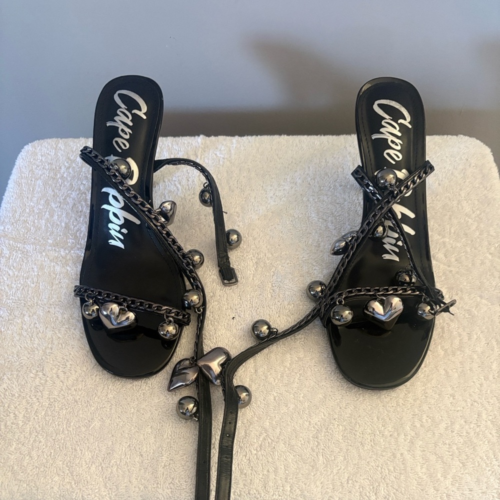 Cape Robbin Black Sandals with Silver Embellishments